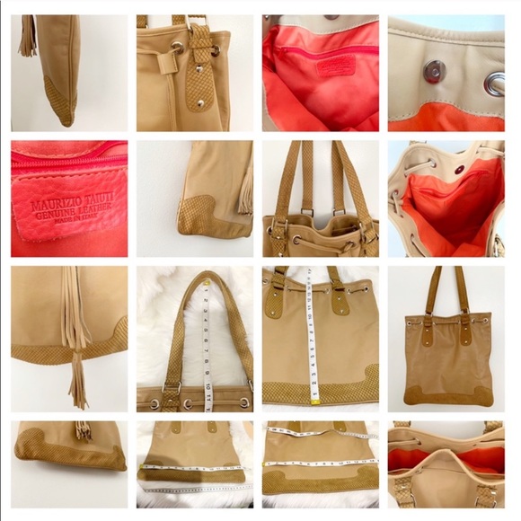 Maurizio Taiuti Tan Camel Leather Tote Handbag Bag - Picture 3 of 5